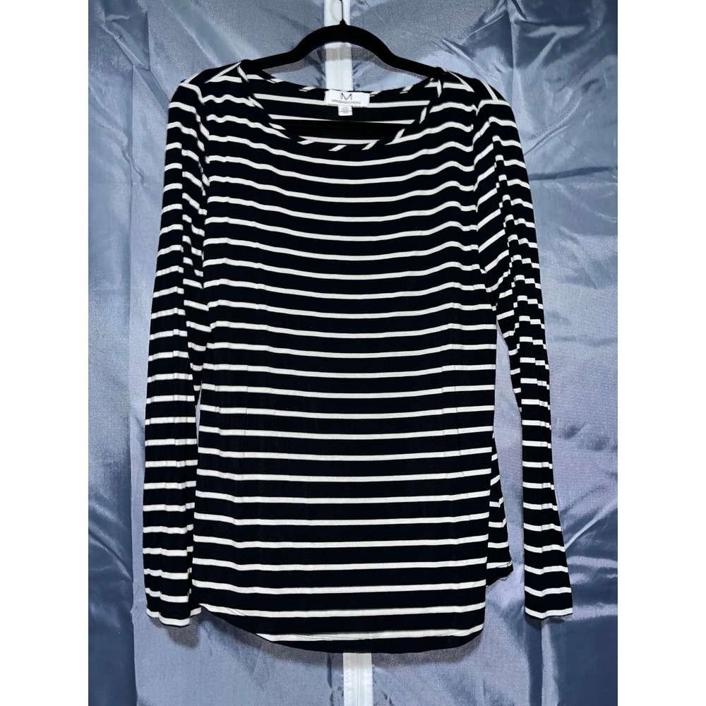 Magaschoni Black White Striped Long Sleeve Top Women's Size Large